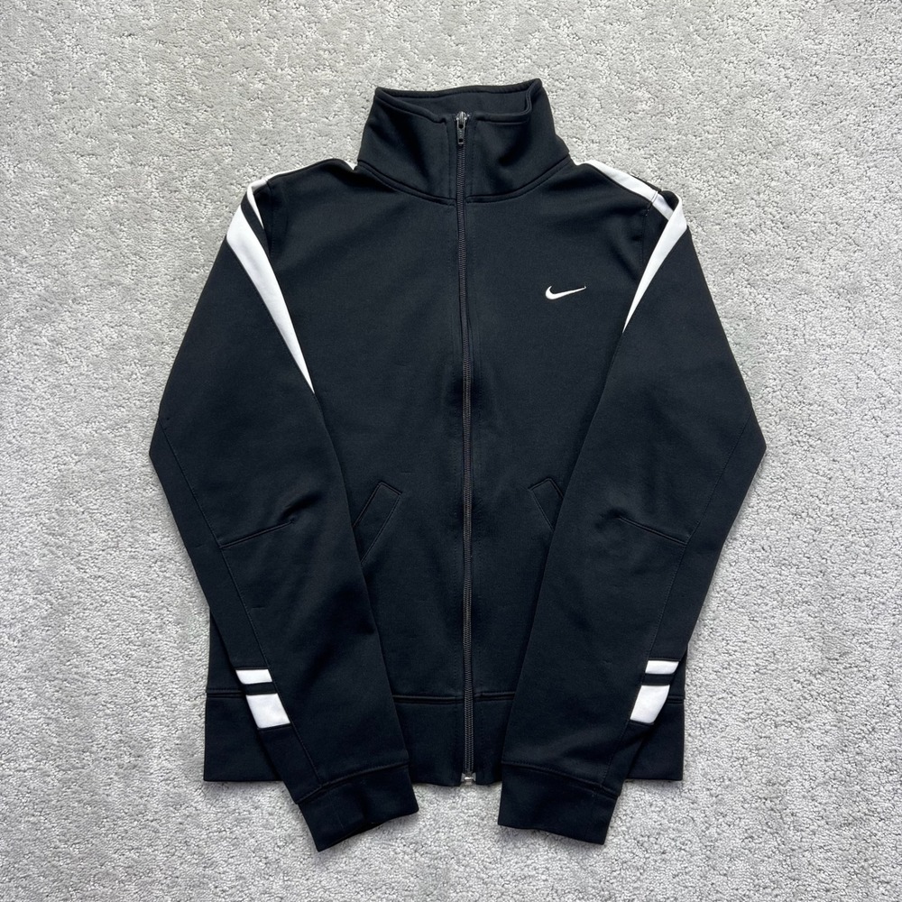 Nike Sportswear Track Jacket Womens Medium (8-10) Black White Full Zip Y2k